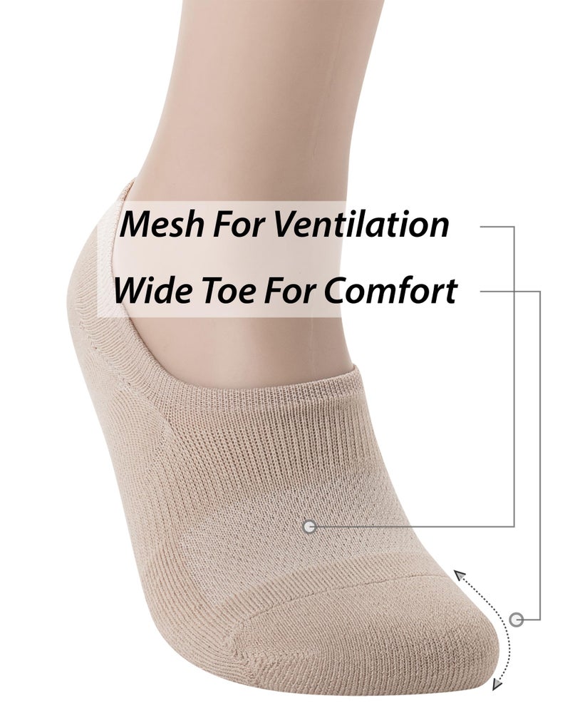 Pro Mountain No Show Socks Women Wide Toe Box For Health Y Heel Forefoot Size M Beige 4 Pack Cotton Cushion Footies Loafer Sneakers US Shoe 8-10 - Image 5